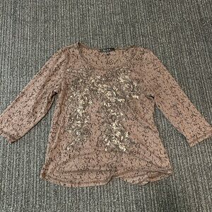 SLNY Brown Embroidered Women's Top